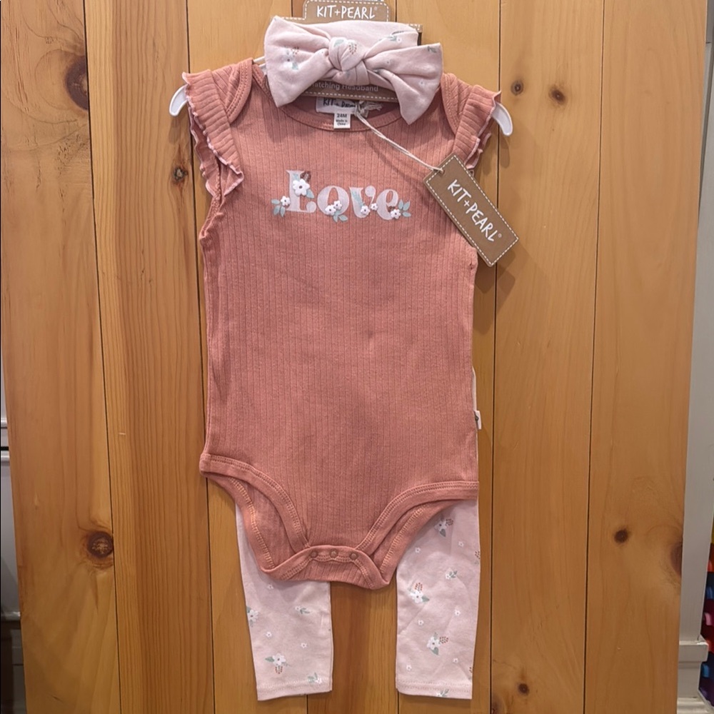 Kit & Pearl Pink Baby Outfit with Bow